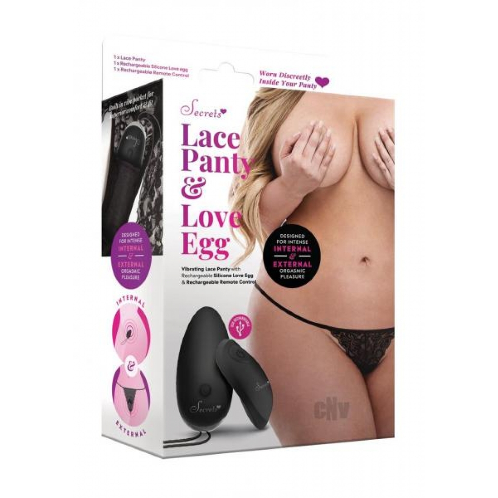 Remote Controlled Lace Panty and Love Egg - Black