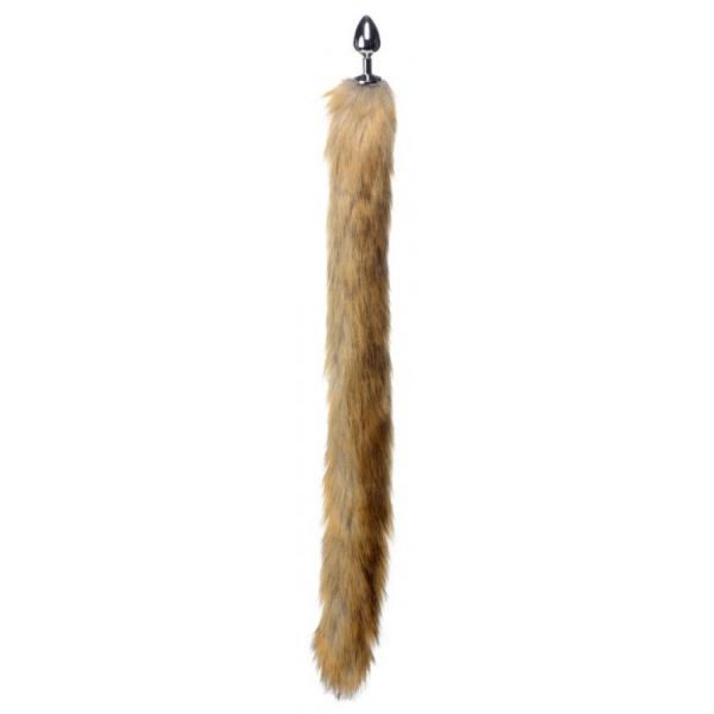 Extra Long Mink Tail Metal Anal Plug - Brown