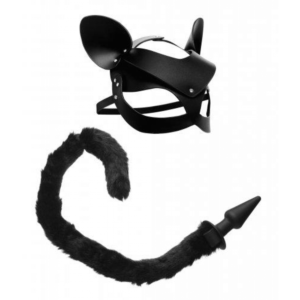 Cat Tail Anal Plug, Mask and Tail Kit - Black