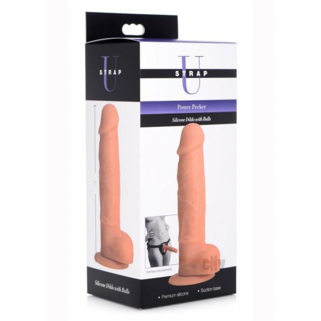 Strap U Silicone Dildo with Balls - Flesh