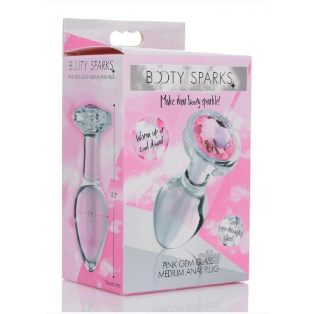 Booty Sparks Pink Gem Glass Anal Plug - Medium