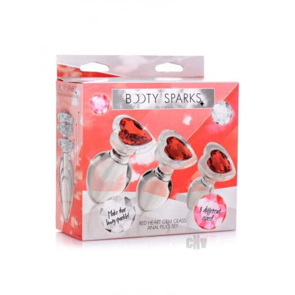 Booty Spark Red Heart Gem Glass Plug Set