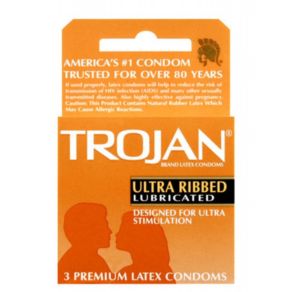 Trojan Ultra Ribbed Lubricated Condoms - 3 Pack