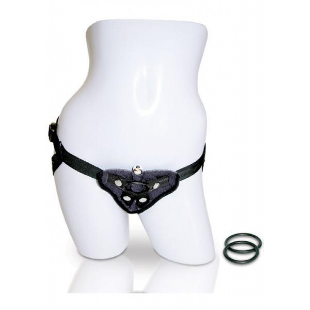 Adjustable Vibrating Velvet Strap-On Harness in Black