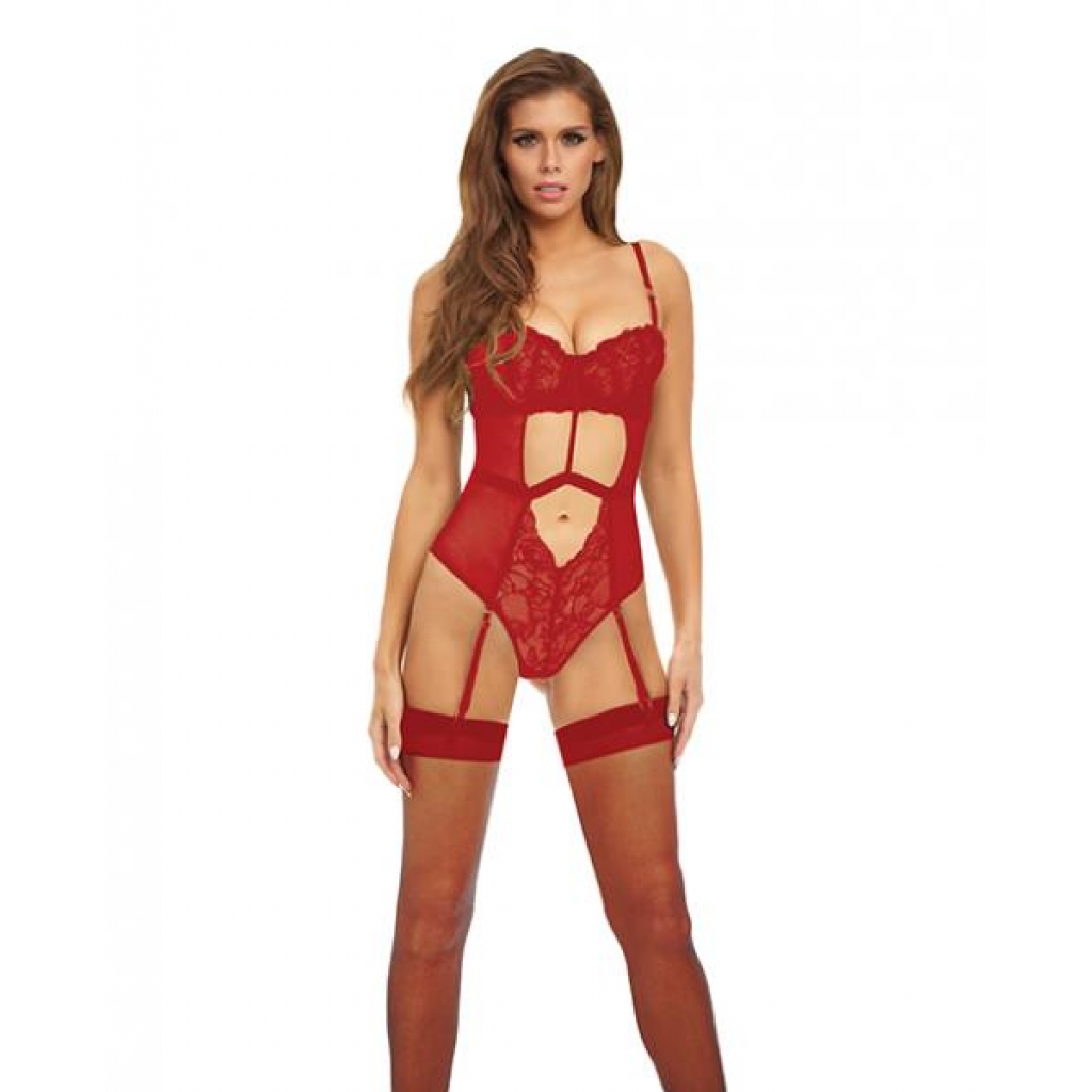 Bombshell Boudoir Strap Overlay Teddy - Red, Large