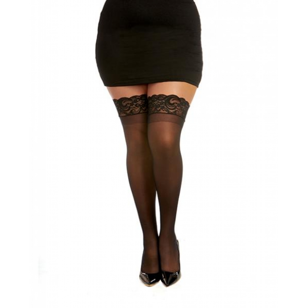 Lace Top Thigh High Stockings - Black