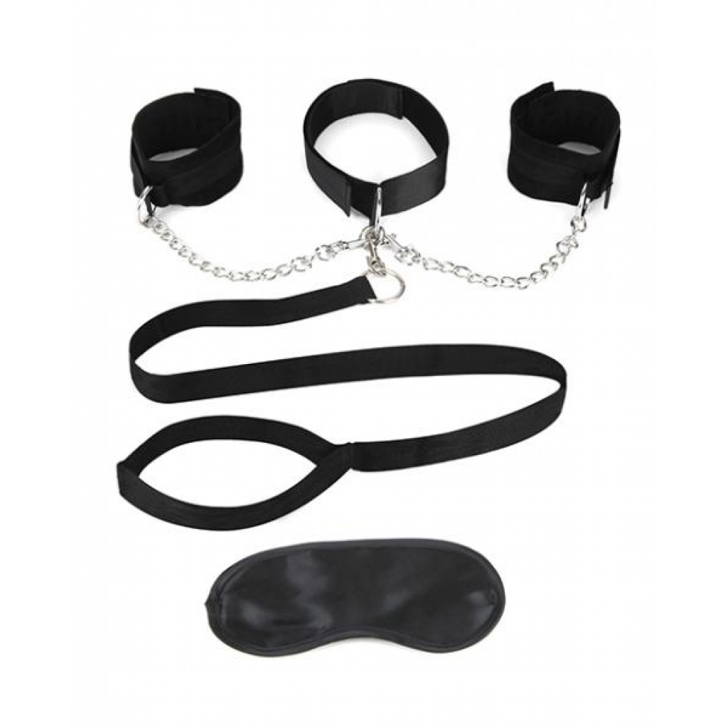 Lux Fetish Collar, Cuffs & Leash Set Black