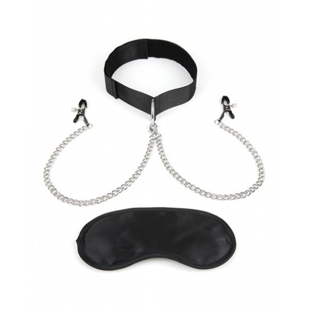 Lux Fetish Collar & Nipple Clamps - Adjustable Pressure