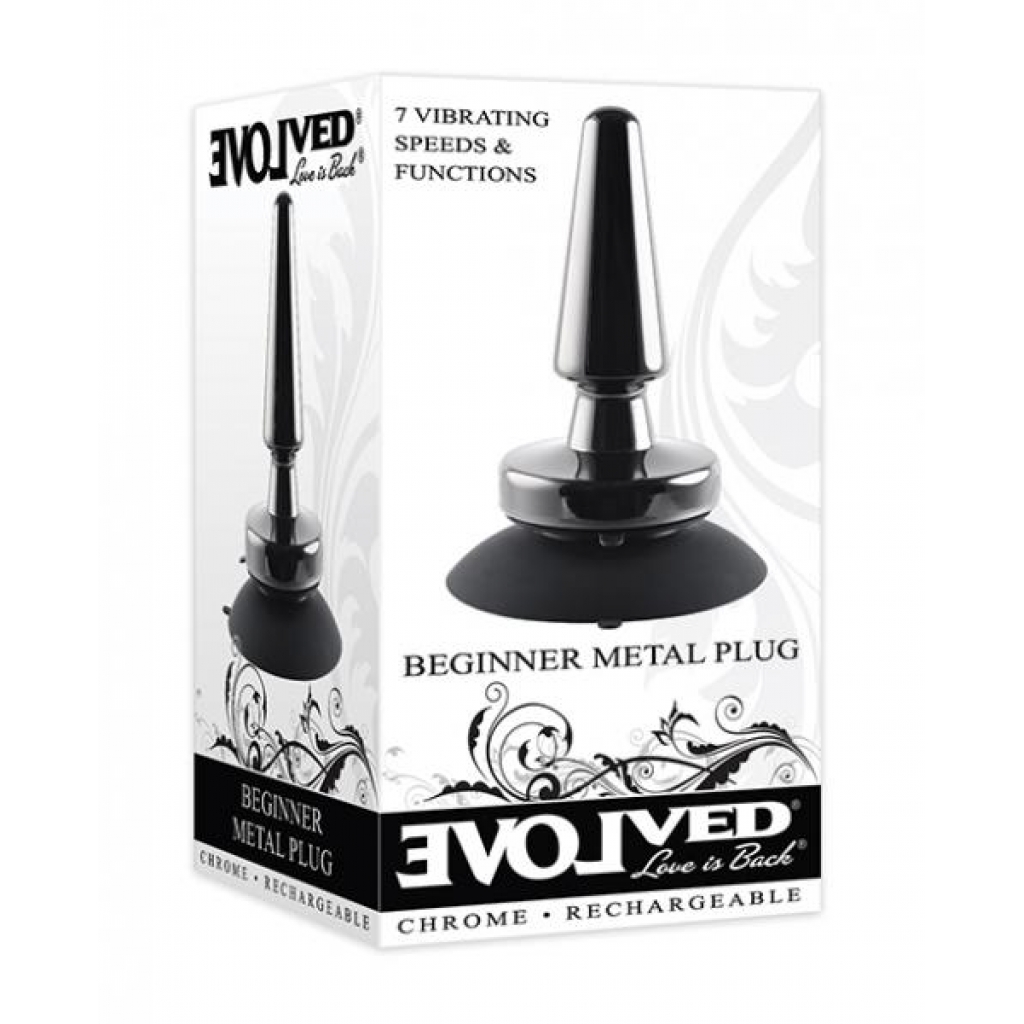 Evolved Beginner Vibrating Rechargeable Metal Plug - Black