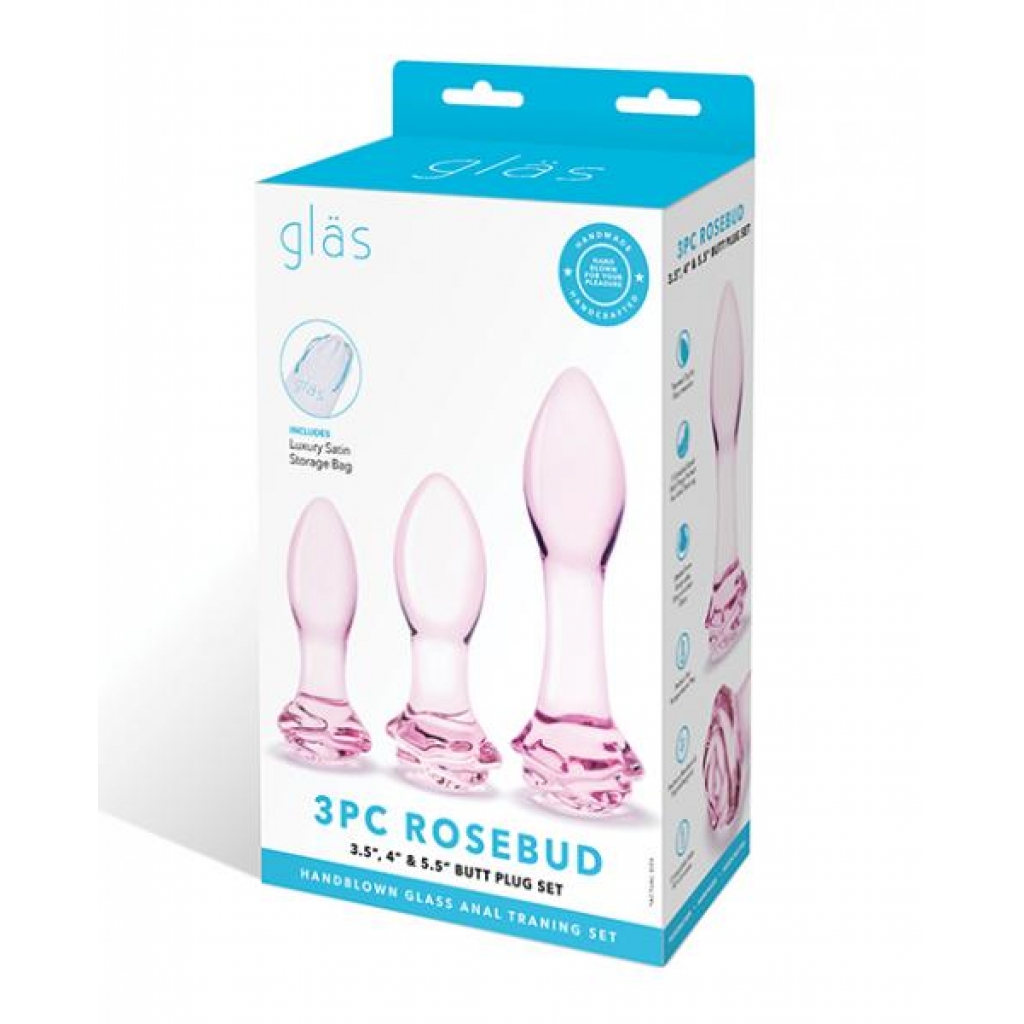 Glas 3 Pc Rosebud Butt Plug Set - Pink