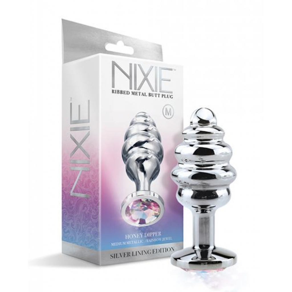 Medium Nixie Rainbow Jeweled Ribbed Metal Butt Plug