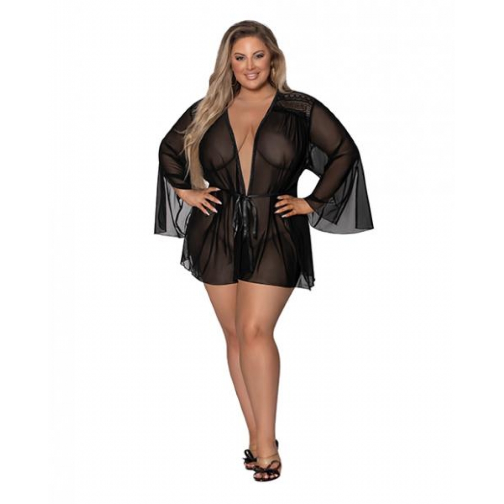 Modern Romance Flowing Short Robe - Black - 2X