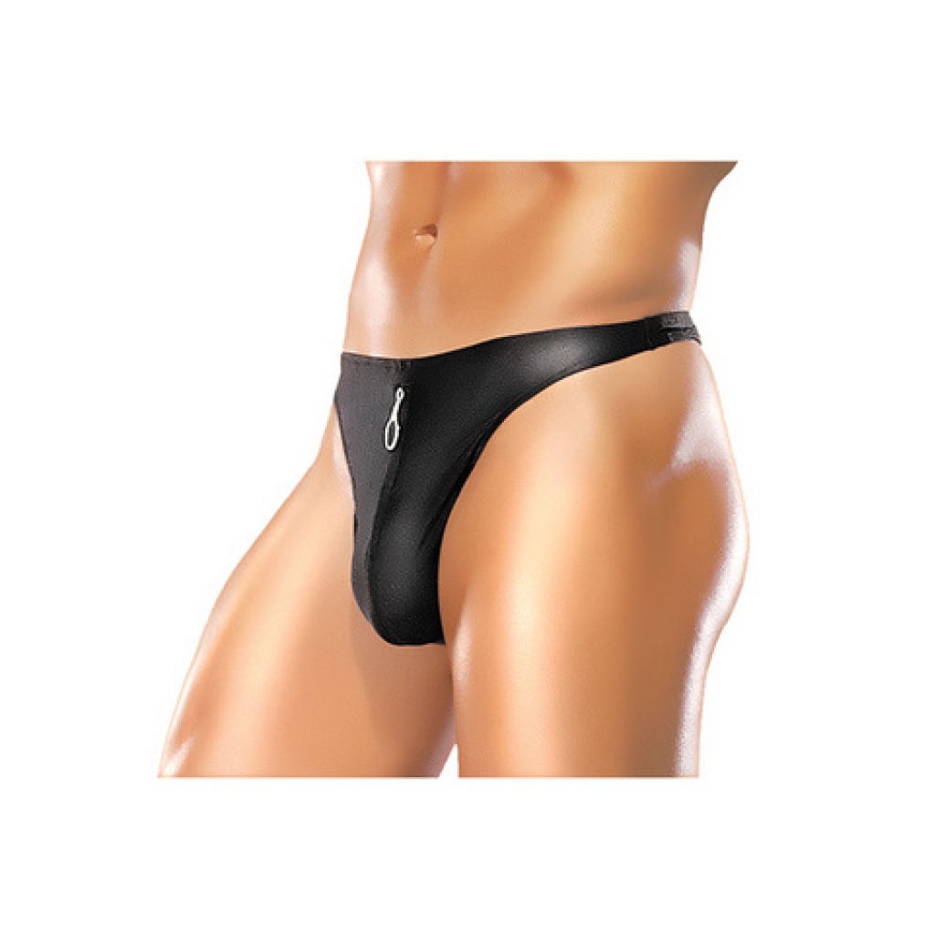 Male Power Zipper Thong - Black L/XL