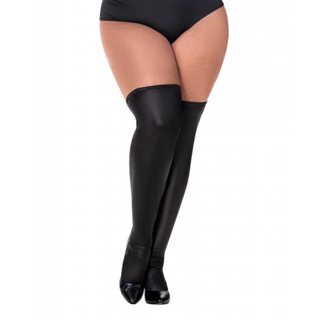 Wet Look Thigh Highs - Black