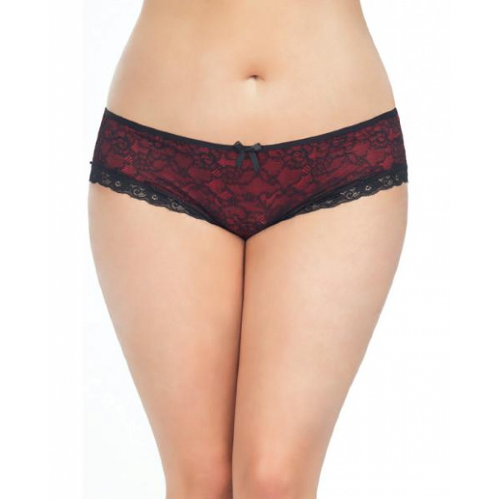 Cage Back Lace Panty - Black/Red 1X/2X