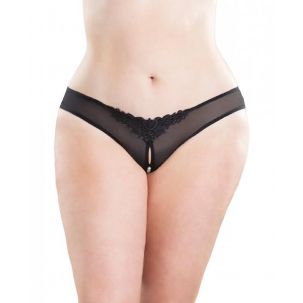 Crotchless Thong with Pearls - Black