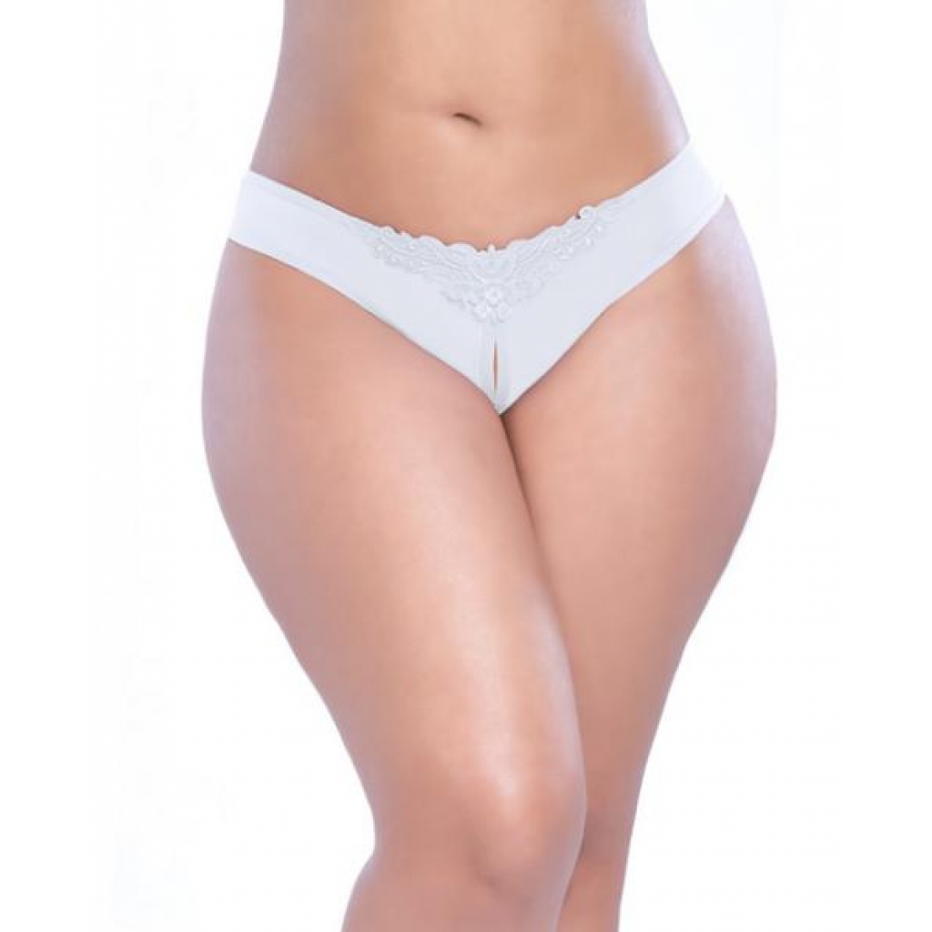 Crotchless Thong with Pearls - White 1X/2X