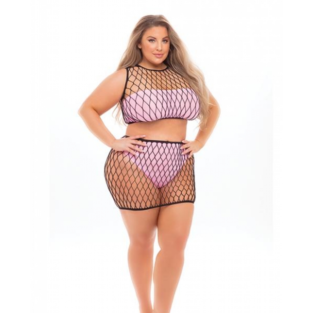 Pink Lipstick Crave You Fishnet Lingerie Set