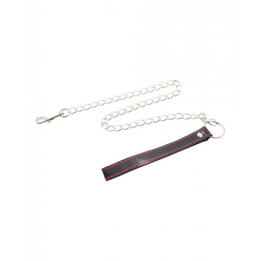 Plesur Vegan Leather Leash - Black with Red Stitching