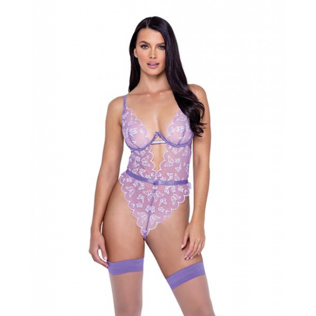 Butterfly Glow Embroidered Teddy - Alluring Lingerie