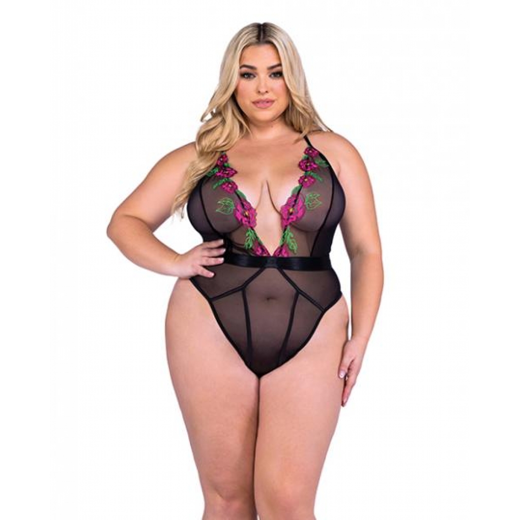 Floral Lace Peony Paradise Teddy – Black 2X