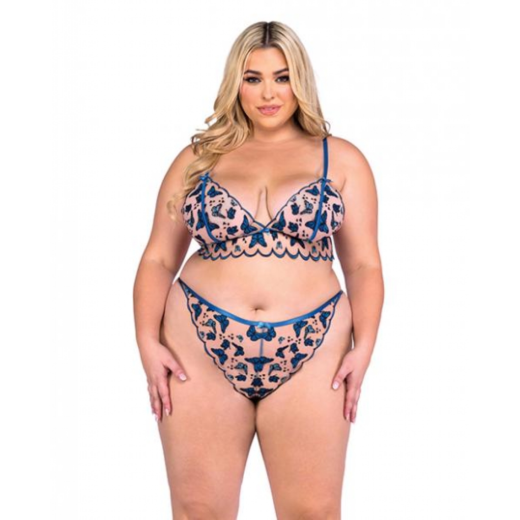 Butterfly Beauty Embroidered Bralette & Panty - Blue 1x