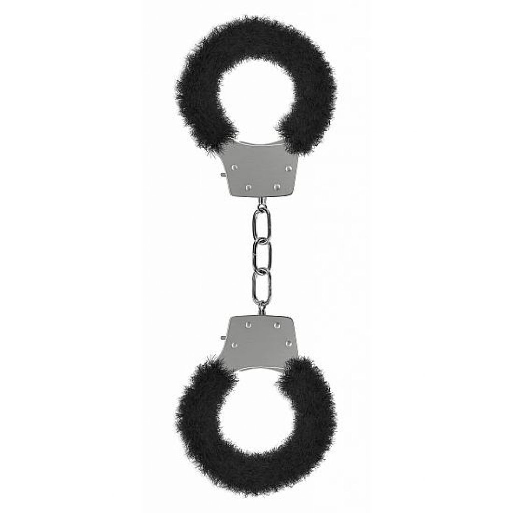 Furry Black Ouch Pleasure Handcuffs with Quick Release