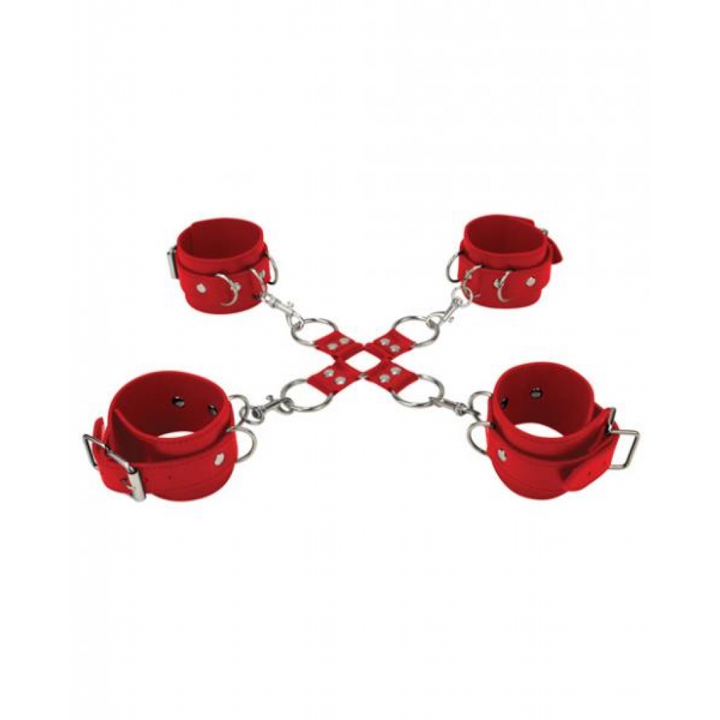 Ouch Leather Hand and Leg Cuffs - Red