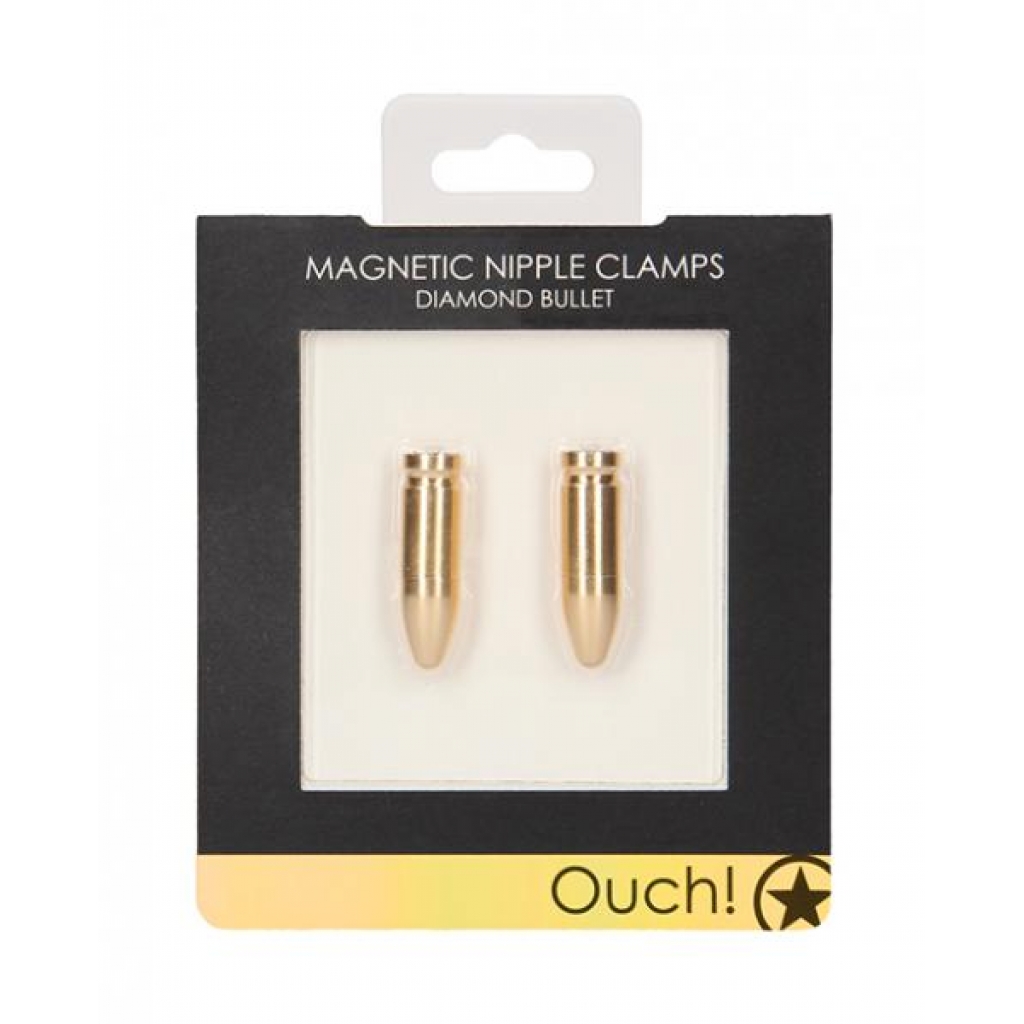 Shots Ouch Diamond Bullet Magnetic Nipple Clamps - Gold