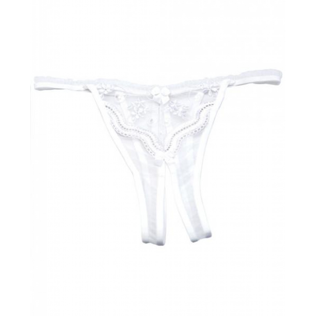 Elegant Scalloped Embroidery Crotchless Panty - White O/S