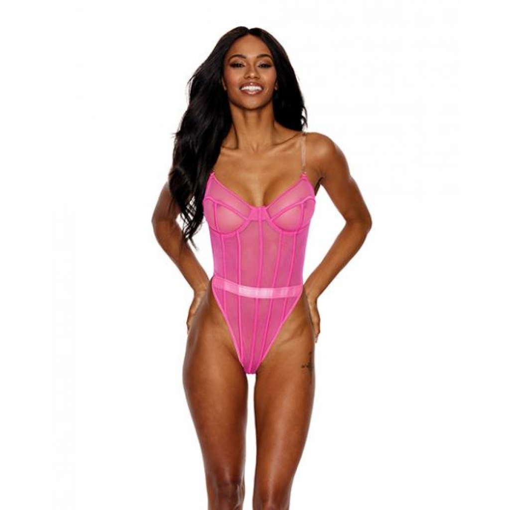 Mesh Underwire Teddy in Hot Pink - 2X