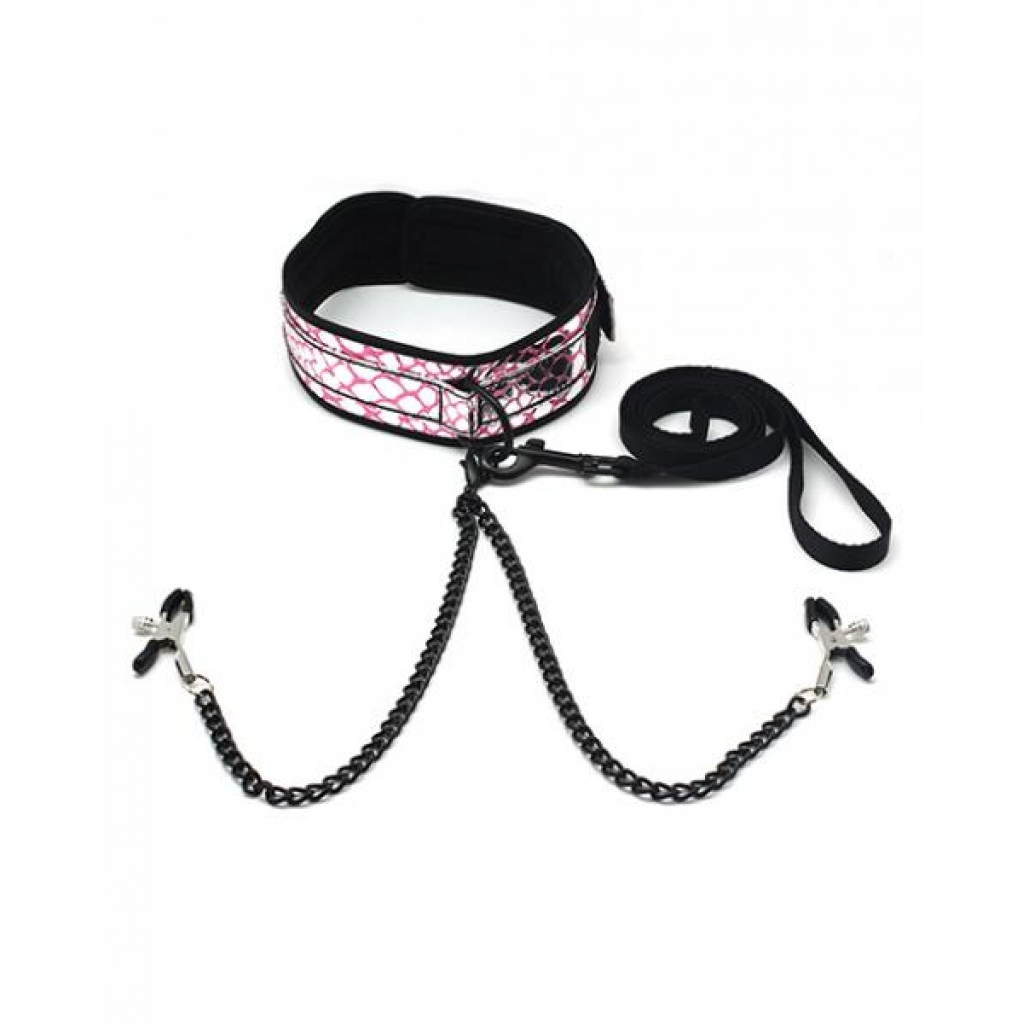 Spartacus Faux Leather Collar and Leash with Nipple Clamps