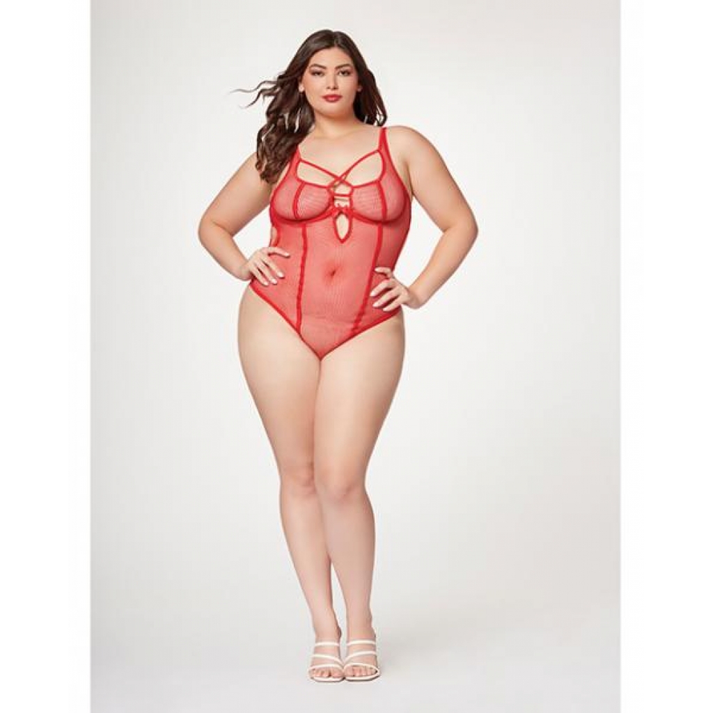 Fishnet Strappy High Cut Leg Teddy - Red 3X/4X