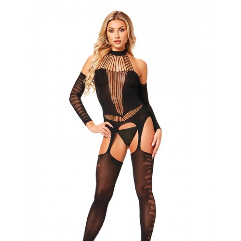 Halter Body Stocking Jumpsuit - Black O/S