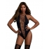 Cross Open Front Teddy and Stockings Black O/S