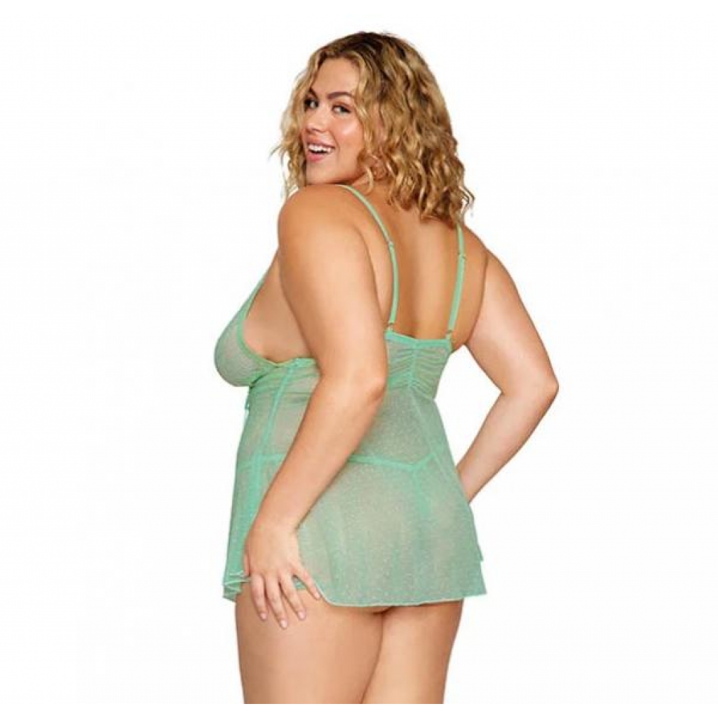 Eyelash Lace Babydoll Set - Seafoam OSQ