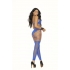 Elegant Opaque & Net Footless Bodystocking in Blue