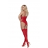 Cupless Stretch Lace Teddy with Thigh Highs - Red