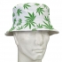 White Bucket Hat with Green Leaves