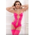 2pc Deep Plunge Strappy Teddy & Stockings - Glossy Pink