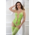 2pc Deep Plunge Strappy Teddy & Stockings - Neon Kiwi