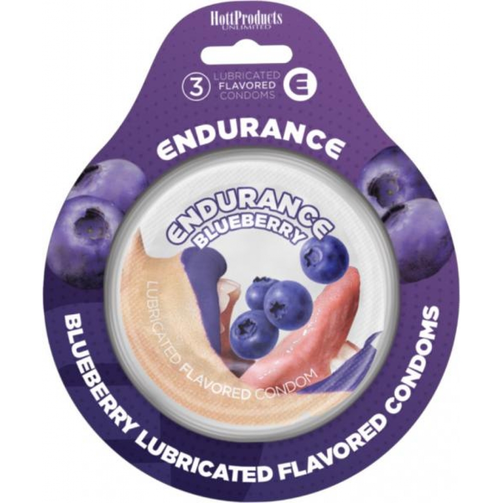 Endurance Blueberry Flavored Condoms - 3 Pack for Enhanced Pleasure