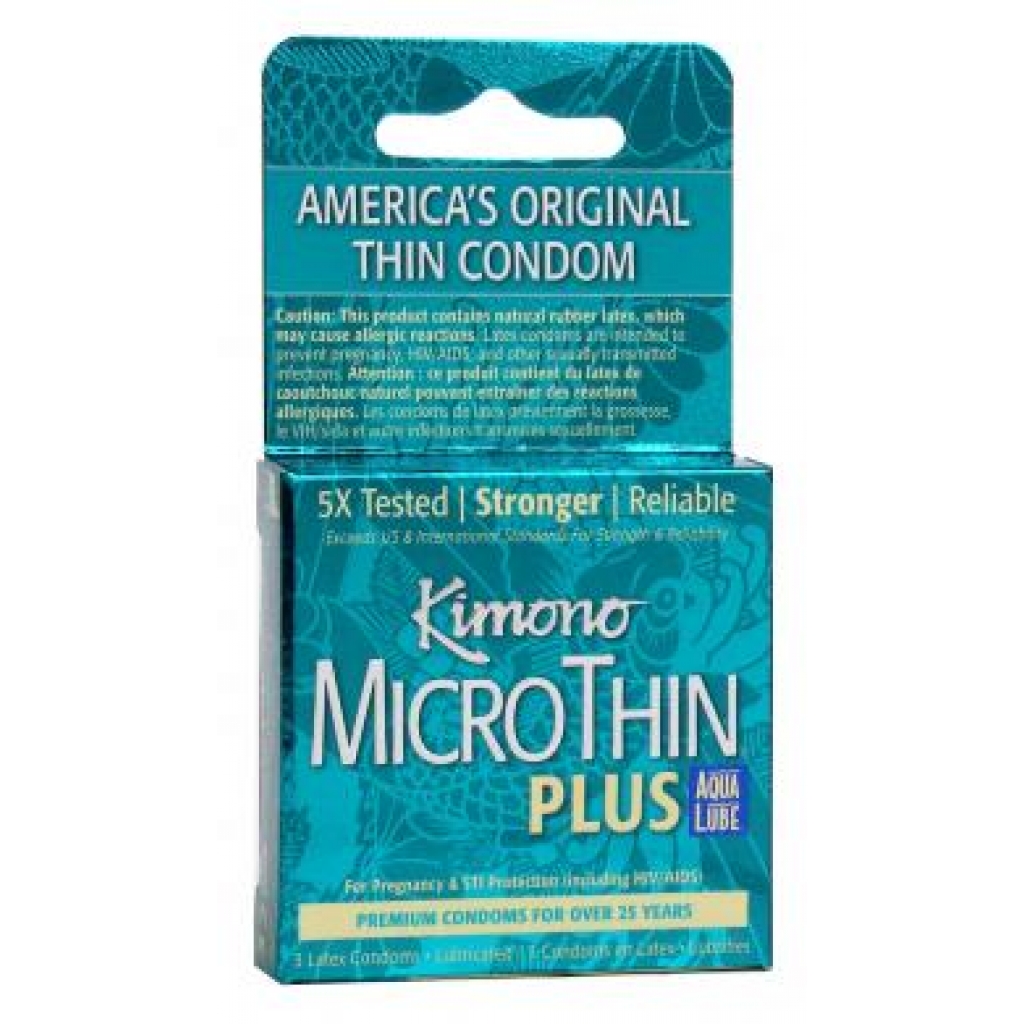 Kimono Micro Thin Aqua Lube Latex Condoms - 3 Pack