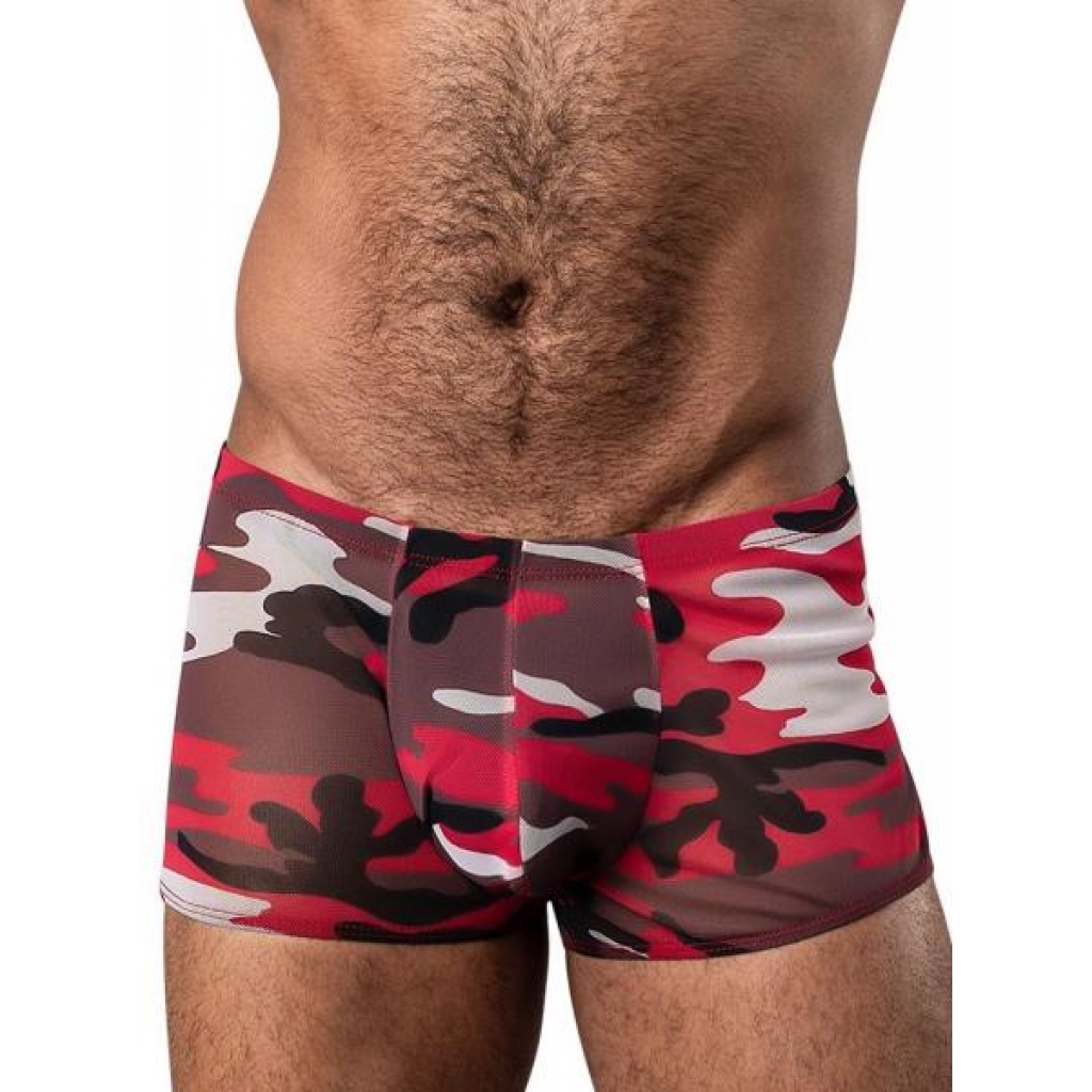 Stretch Camouflage Mini Shorts in Red - XL