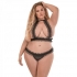 Ruffled Halter Bra & Thong Set Black 2XL