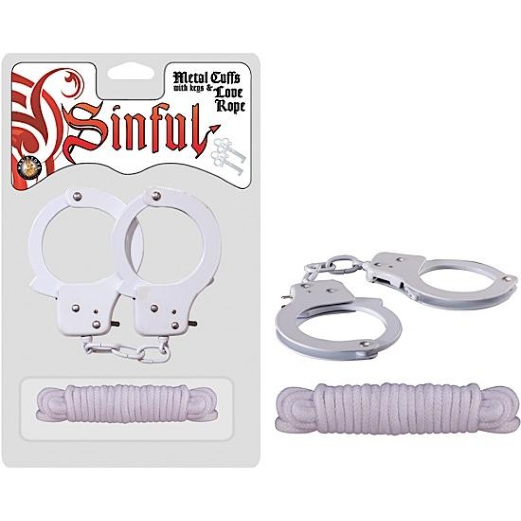 Metal Cuffs with Love Rope - White