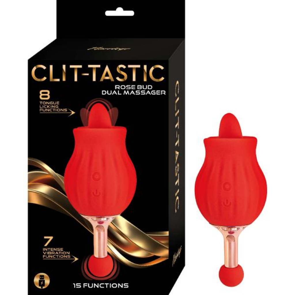 Clit-tastic Rose Bud Dual Massager - Red Floral Design