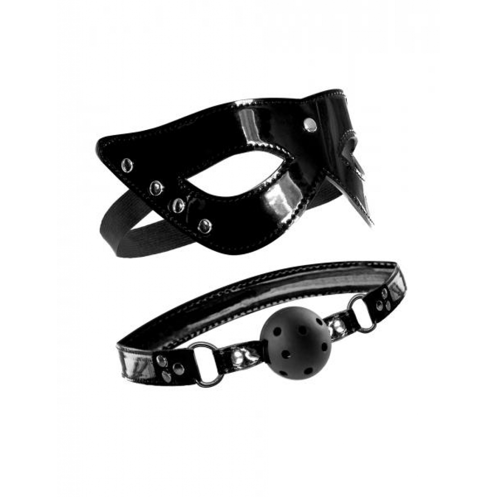 Seductive Submission: Masquerade Mask & Ball Gag - Black