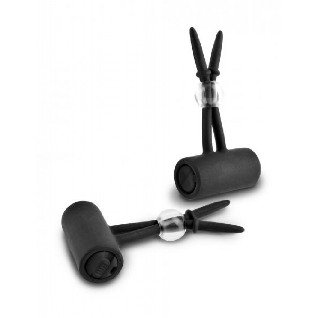 Vibrating Silicone Nipple Lassos - Black