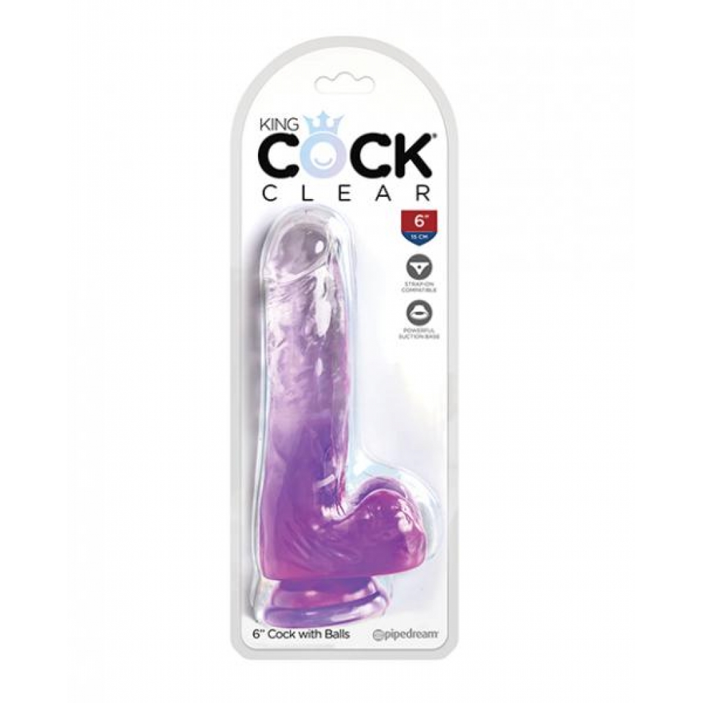 King Penis Clear 6in W/ Balls - Purple